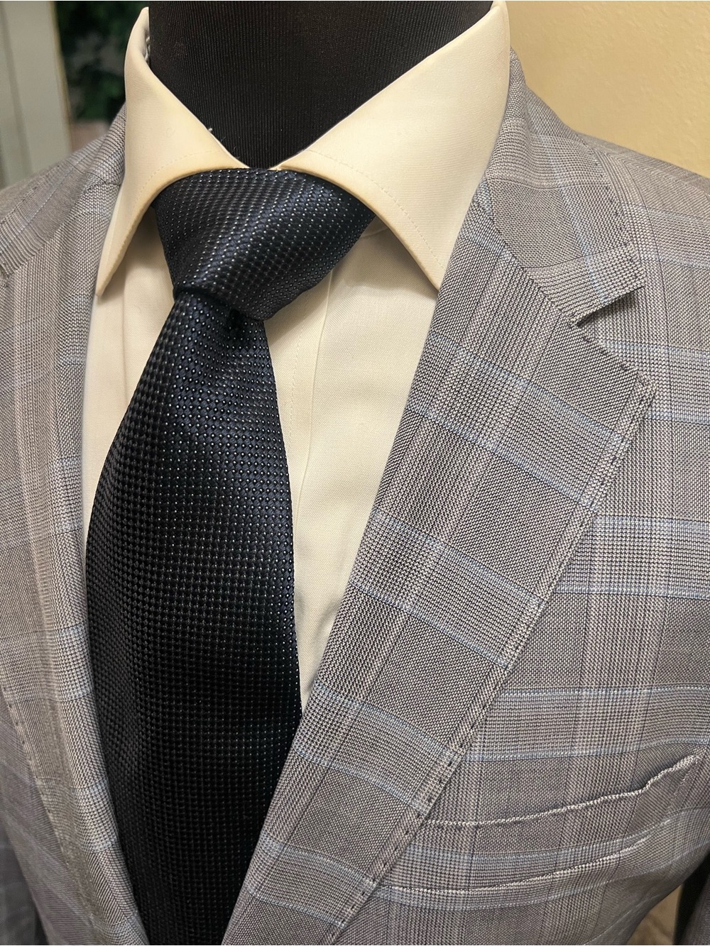 Hugo Boss Plaid Sport Coat Blazer Jacket Elbow Patch Wool Gray Men 38R